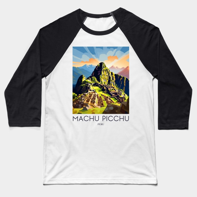 A Pop Art Travel Print of Machu Picchu - Peru Baseball T-Shirt by Studio Red Koala